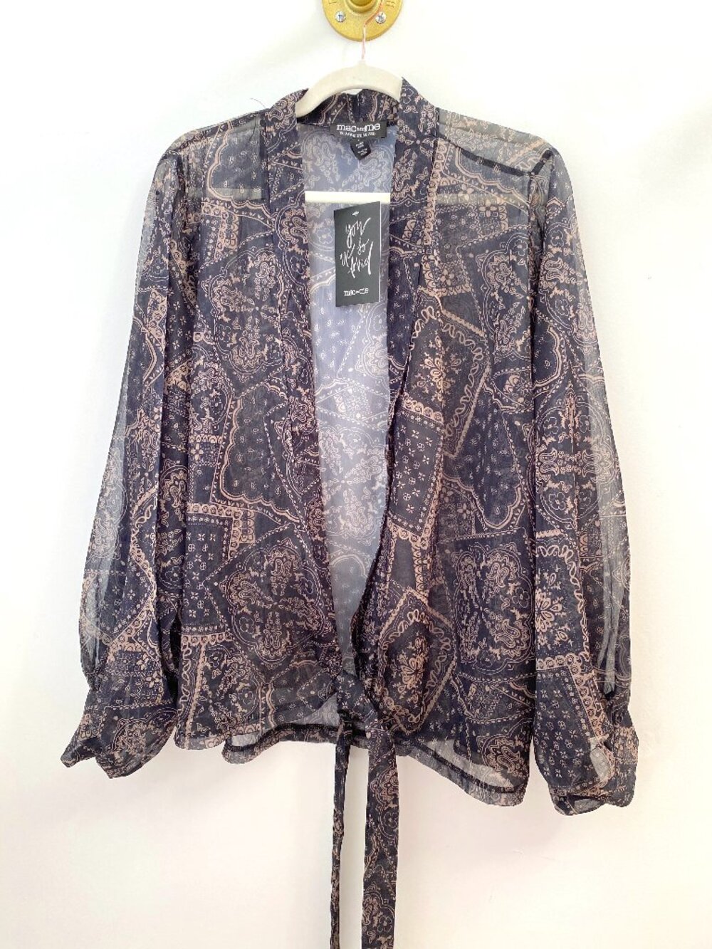 Mac and Me Black Bandana Tie Front Kimono NWT Size Large